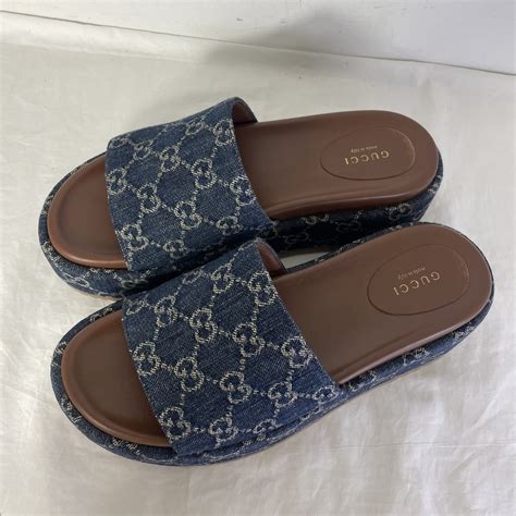 gucci jumbo platform slides|gucci denim platform slides.